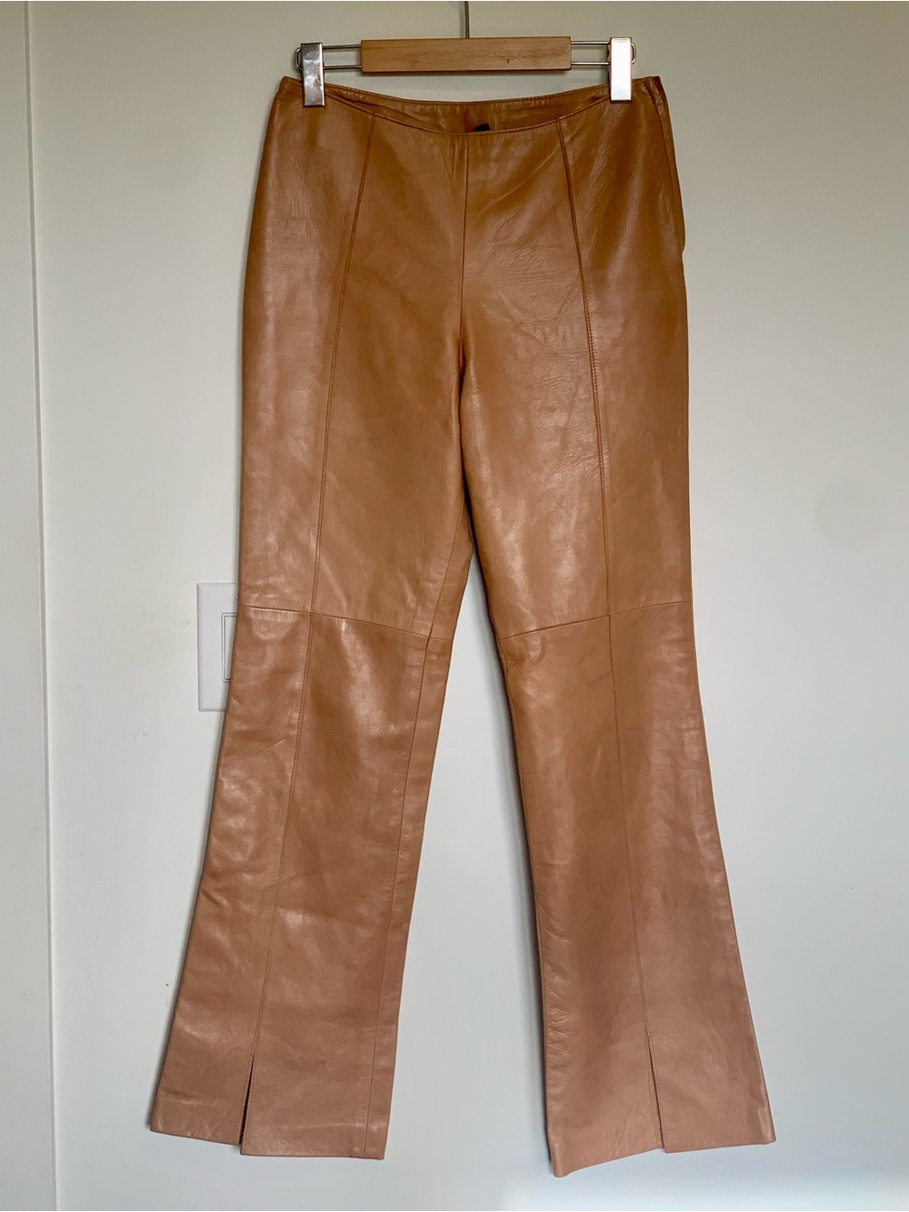 Vintage Brown Leather Pants Flare Split Hem Neutral  Lined Size 4 Danier Canada